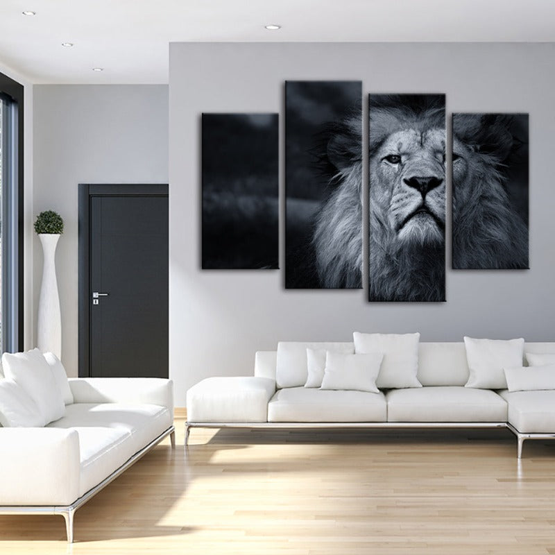 4 Teile Grau-Papier Lion - Leinwand Wandkunst Malerei