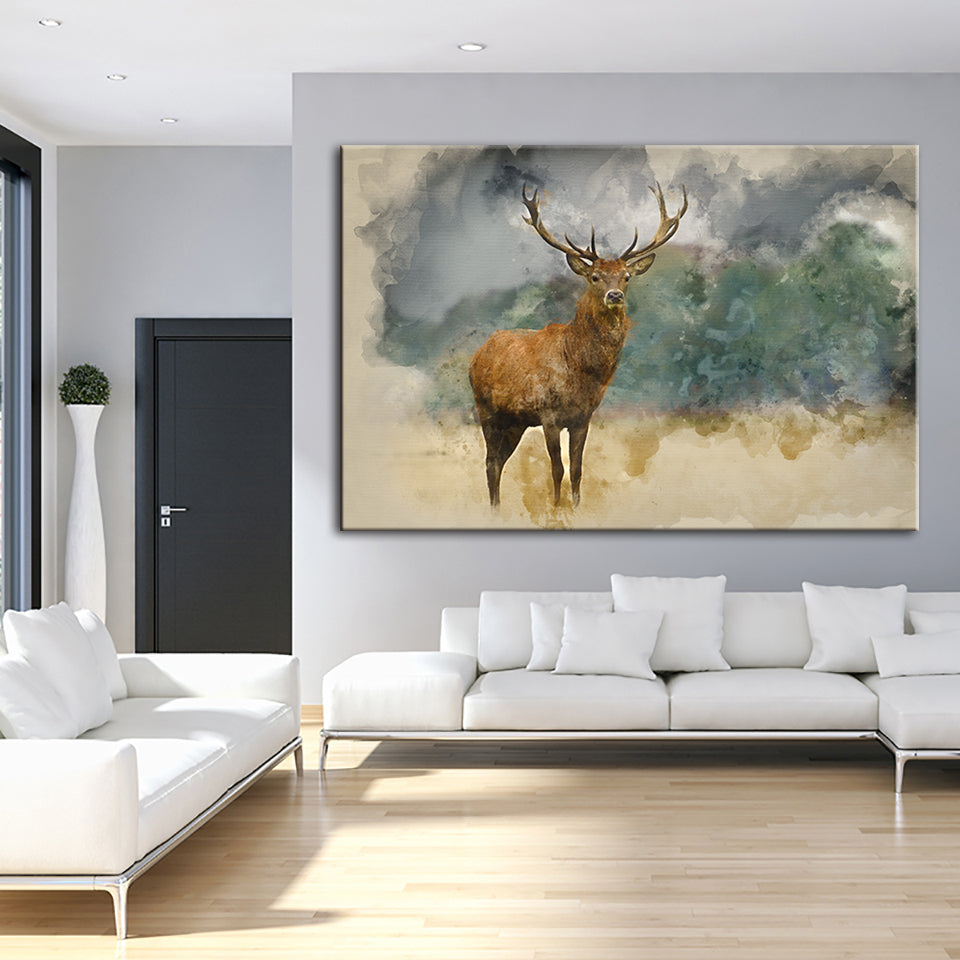 Aquarell-Motiv: Präriehirsch – Leinwandbild