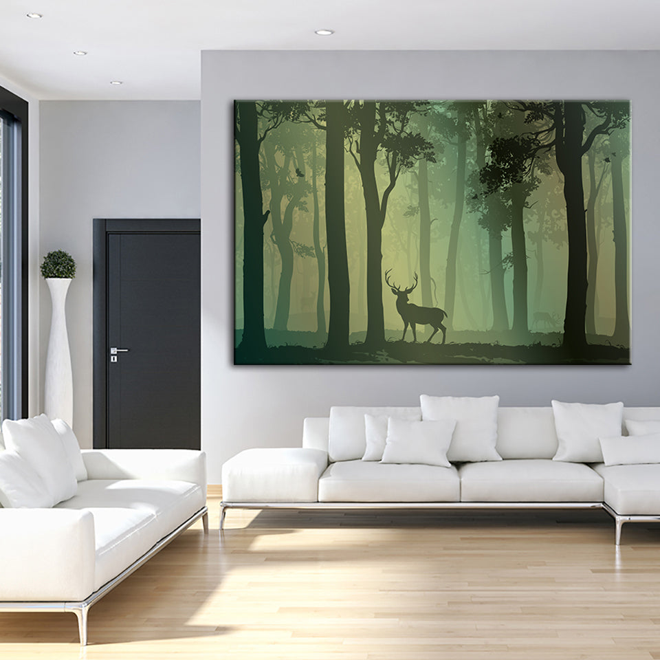 Verzaubertes grünes Tönung Silhouette Reh - Leinwand Wandkunst Malerei