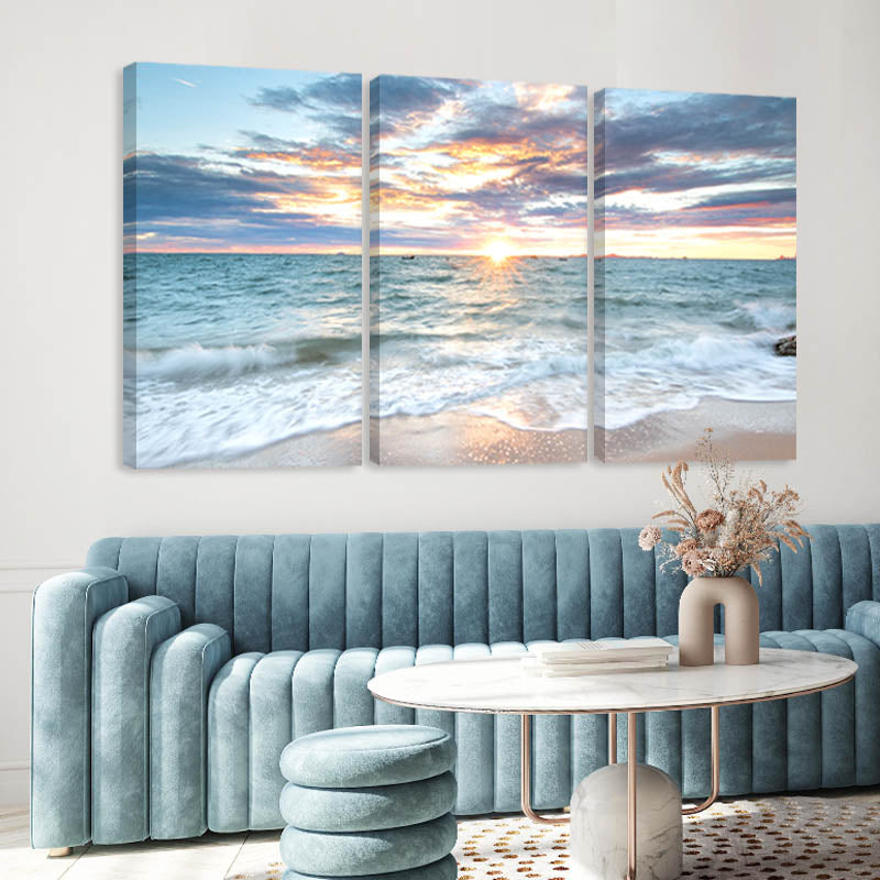 3 Stück Sonnenaufgang Strand Landschaft Poster Leinwand | Brehn