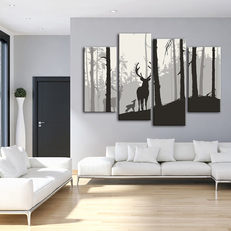 4 Stück Silhouette Hirsch Familie - Leinwand Wandkunst Malerei