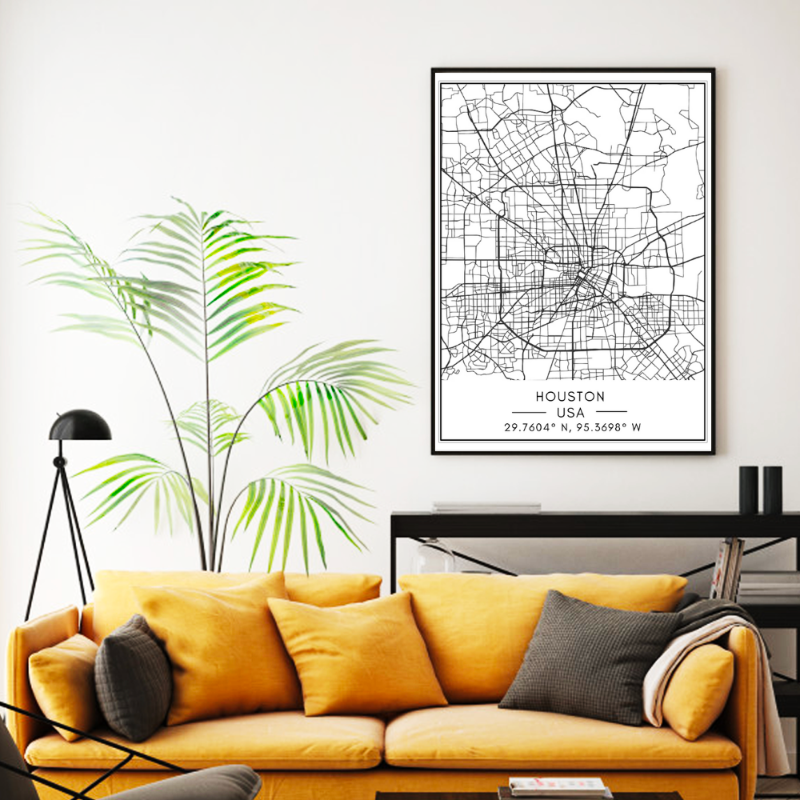 Houston Stadtplan - Leinwand Wandkunst Gemälde