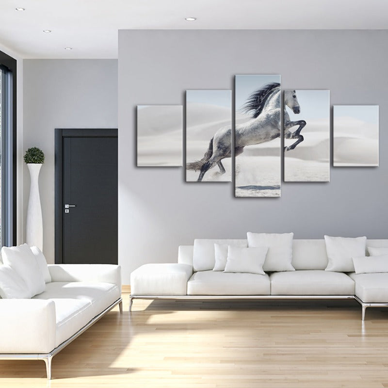 5-teilige Springendes Weißes Pferd - Leinwand Wandkunst Gemälde