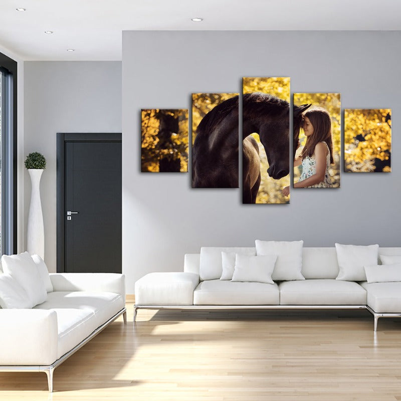5-teilige Freundschaft zwischen Mädchen & Pferd - Leinwand Wandkunst Malerei