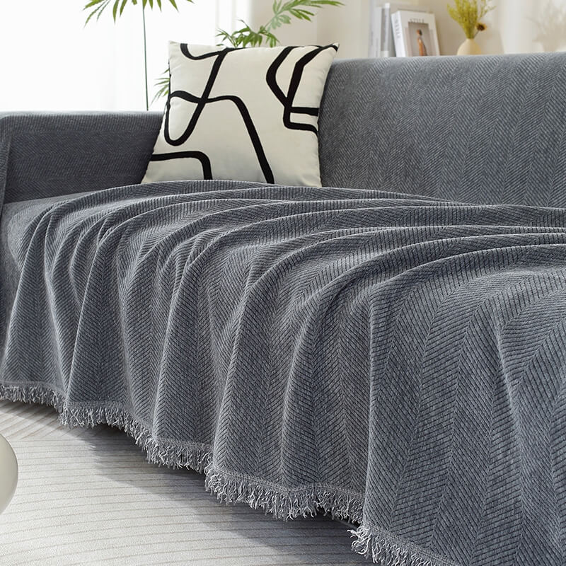 Chenille Decke Fischgrät Quasten Sofaüberwurf