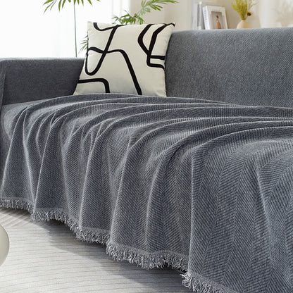 Chenille Decke Fischgrät Quasten Sofaüberwurf