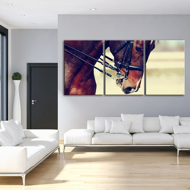 Anmutige Halfter-Pferde-Canvas Wandkunst Malerei 3 Teile