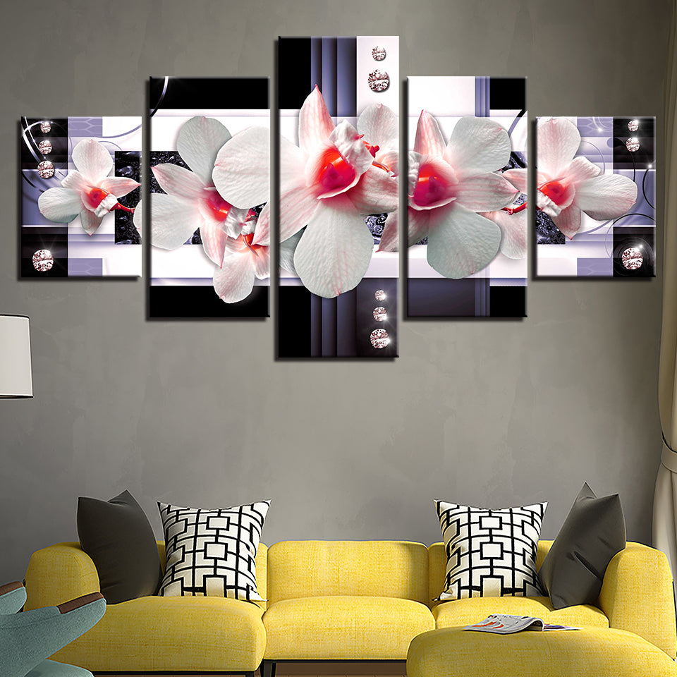 Zarte Pink Zentrale Orchideen 5 Teile - Leinwand Wandkunst Malerei