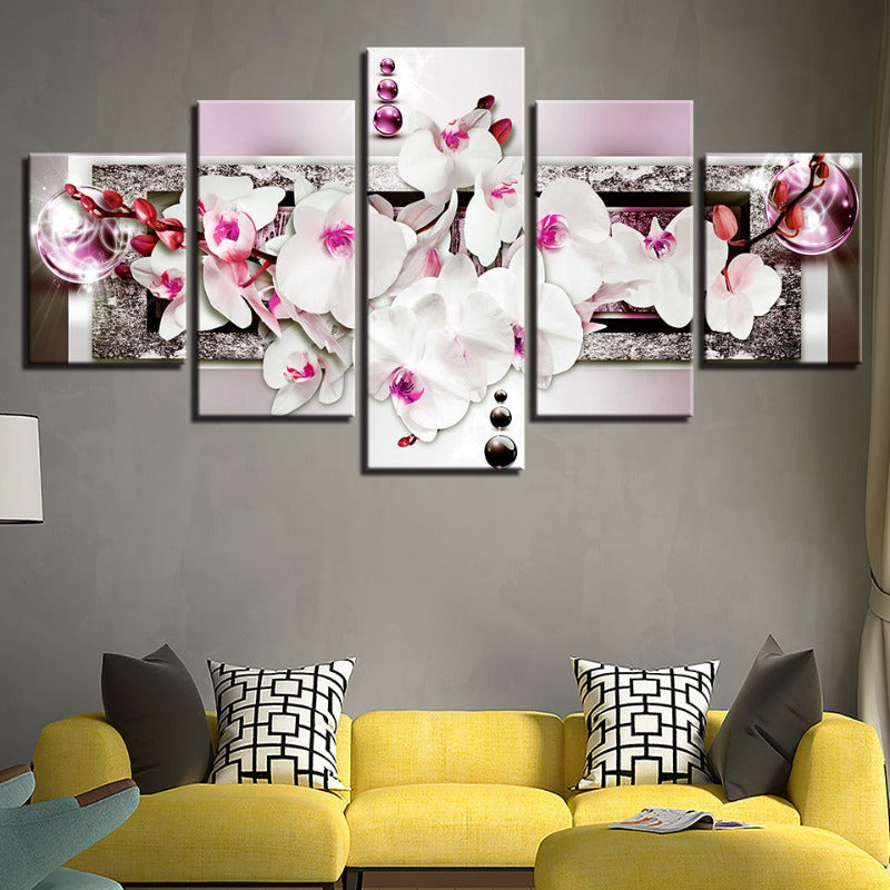 5 Stück Pink Glow Hue Weiße Blume - Leinwand Wandkunst Gemälde