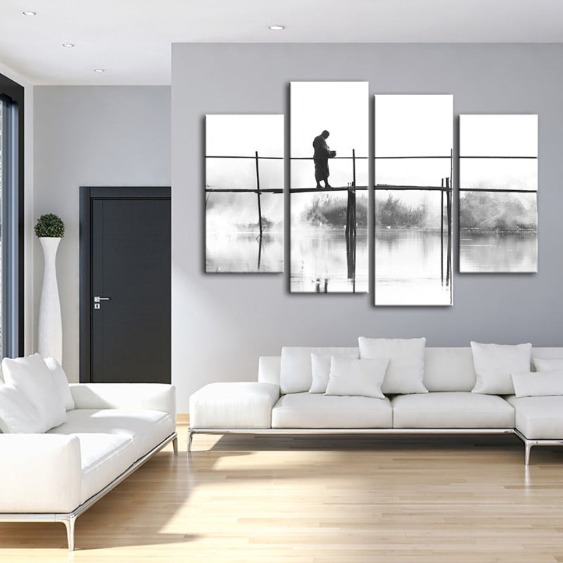 4-teilige Wasserbrücke - Leinwand Wandkunst Gemälde