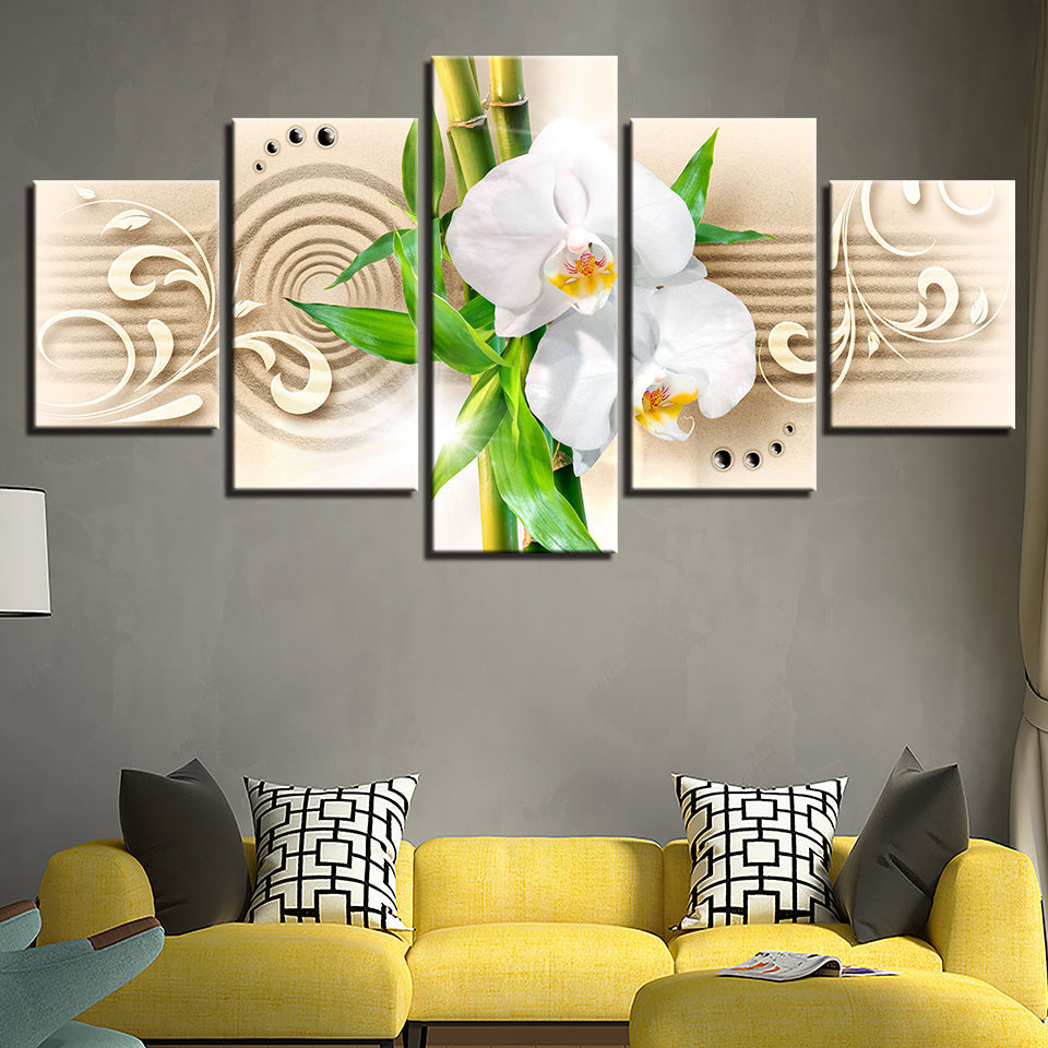 Ruhige weiße Orchideen, 5-teiliges Leinwandbild