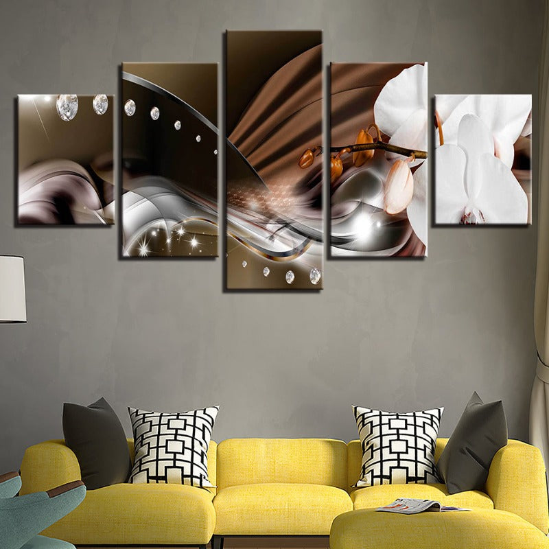 5 Stück Metallic Hintergrund Nahaufnahme Blume - Leinwand Wandkunst Gemälde