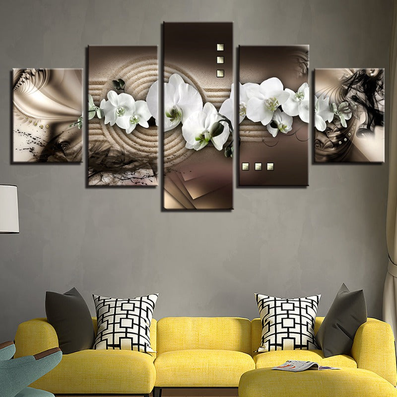 5-teilige abstrakte weiße Blume - Leinwand Wandkunst Gemälde