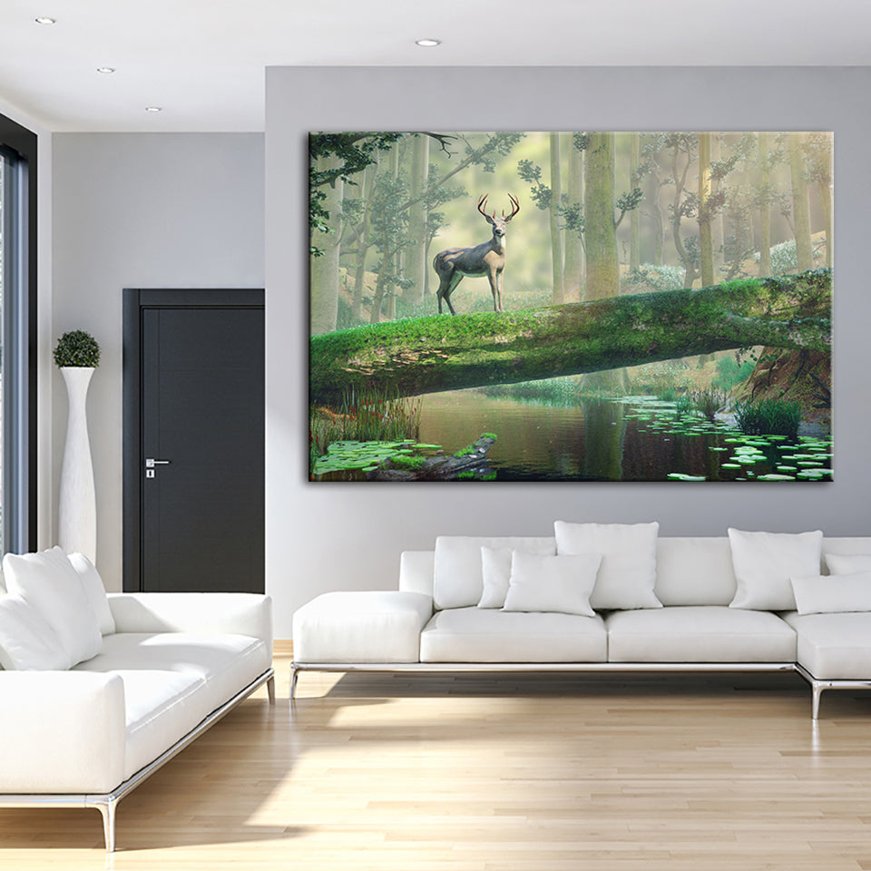 Verzauberter Wald Hirsch - Leinwand Wandkunst Gemälde