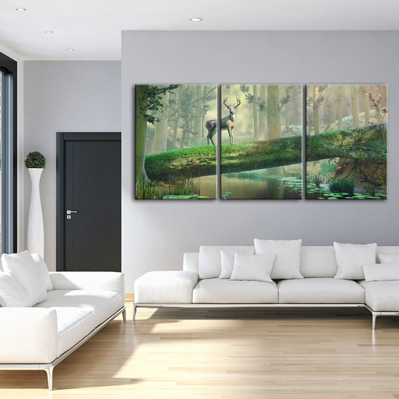 Bezauberter Wald Reh-Canvas Wandkunst Gemälde 3 Teile