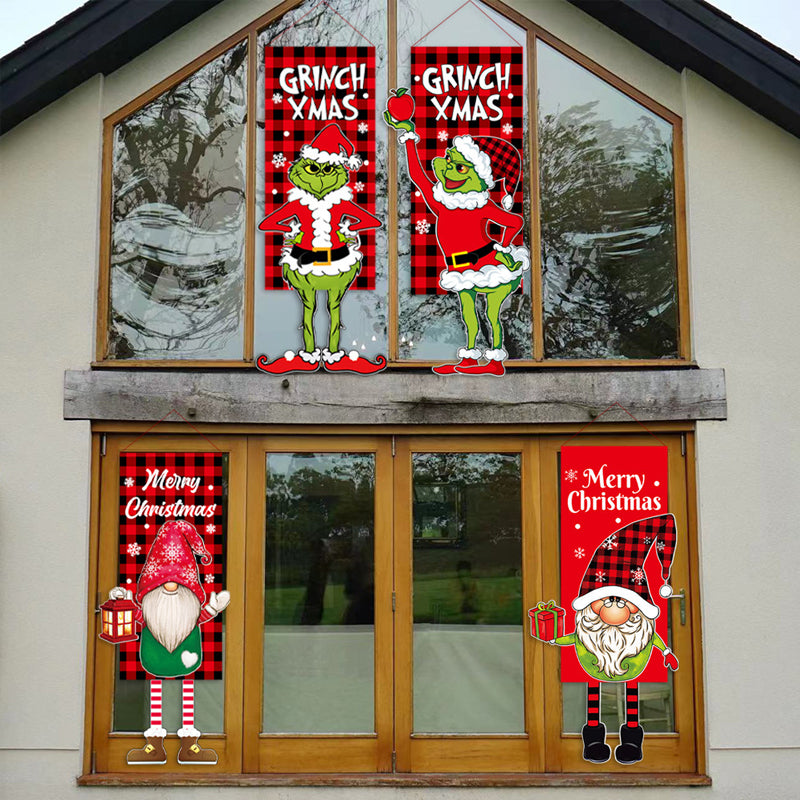 Brehn | Weihnachtsdekoration Hängender Grinch Gesichtsloser Puppen Tür Hängende Flagge Gartenflagge