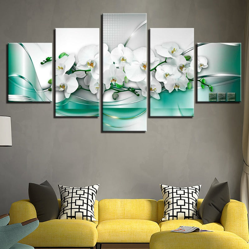 5 Stück Meergrün Hintergrund Weiß Tulpe Blume - Leinwand Wandkunst Gemälde