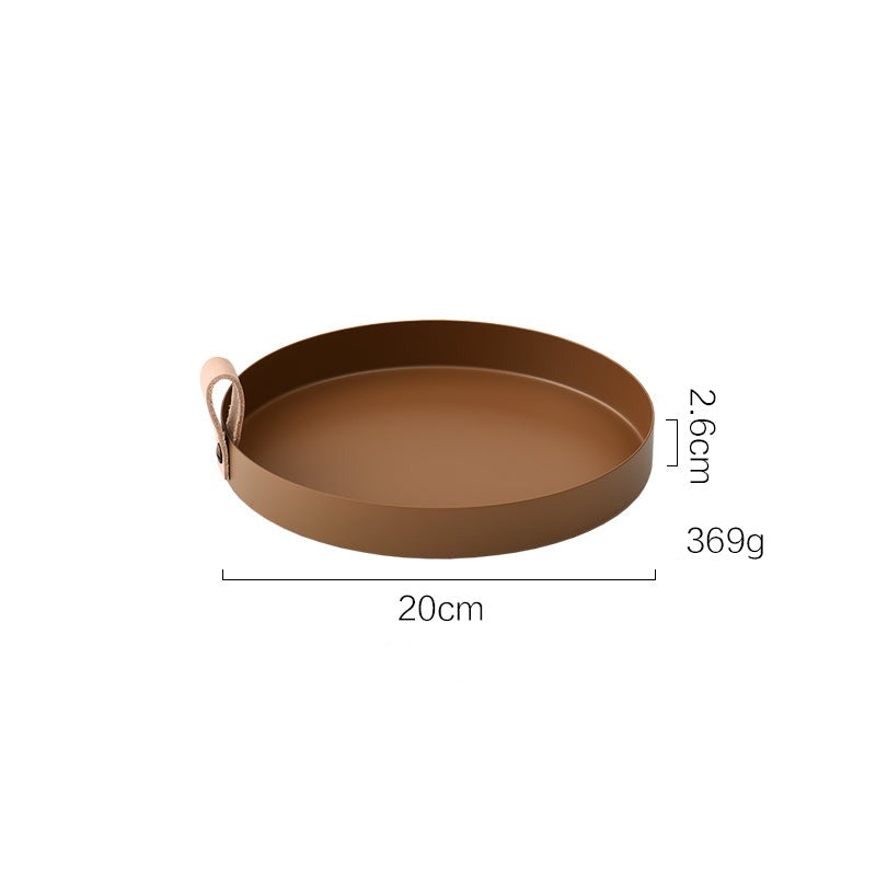 Brehn | Nordic Style Ledergriff Schmiedeeisen runder Tablett Farbablageplatte Wasserglasplatte Wohnkultur