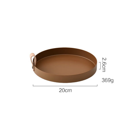 Brehn | Nordic Style Ledergriff Schmiedeeisen runder Tablett Farbablageplatte Wasserglasplatte Wohnkultur