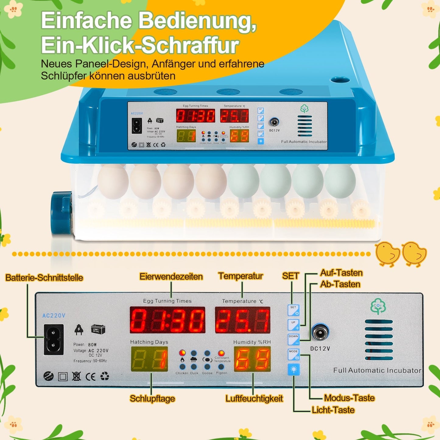 Brutautomat Vollautomatisch Inkubator für Hühner 64 Eier | Brehn