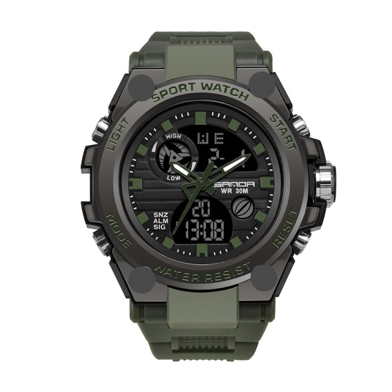 Brehn | Sportliche Dual-Display Mode Multifunktionale wasserdichte leuchtende Herrenarmbanduhr