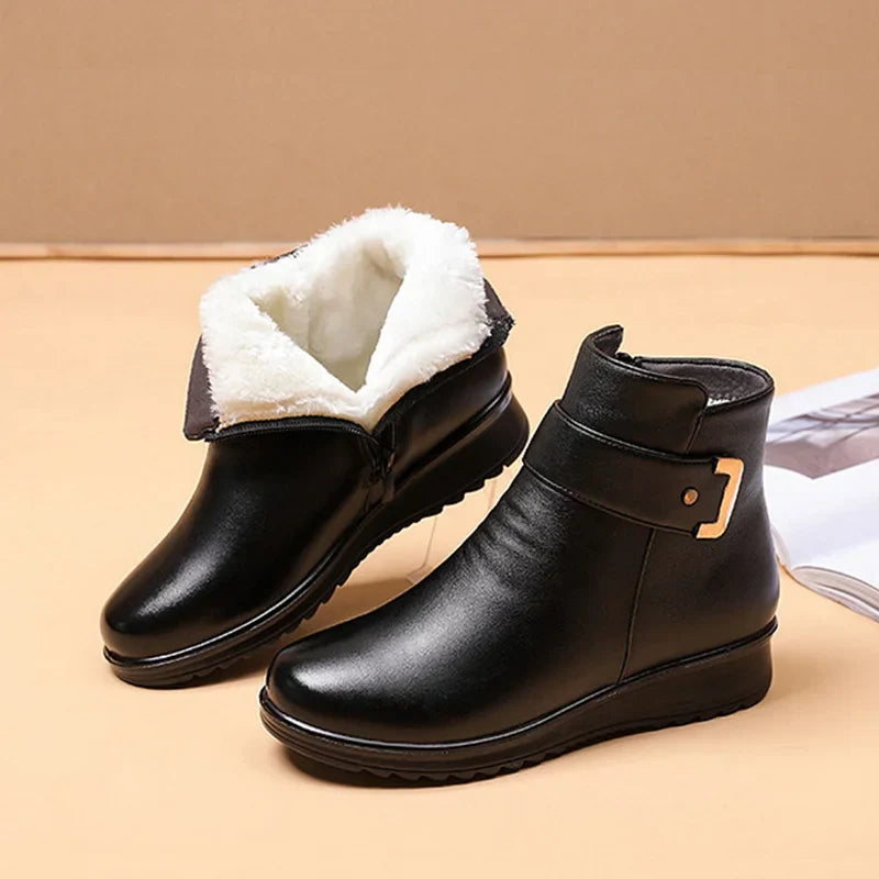 Orthopädische Damenstiefel mit Metallschnalle aus echtem Leder und Wolle