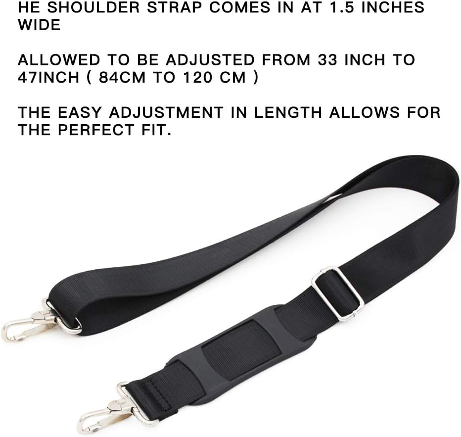 47 Zoll (ca. 119 cm) langer Ersatz-Schultergurt für Taschen | Gepolstert und verstellbar – Ideal für Reisetaschen, Laptoptaschen, Aktentaschen, Kamerataschen, Umhängetaschen, Wickeltaschen und mehr (Schwarz)