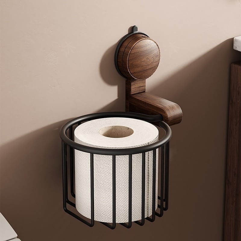 Walnuss Holz Toilettenpapierhalter – bohrfrei mit Saugnapf | Brehn