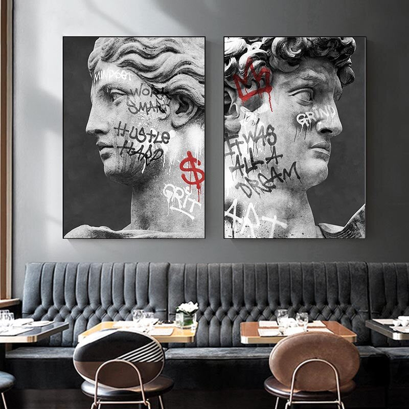 David Head Skulptur Graffiti - Leinwand Wandkunst Malerei