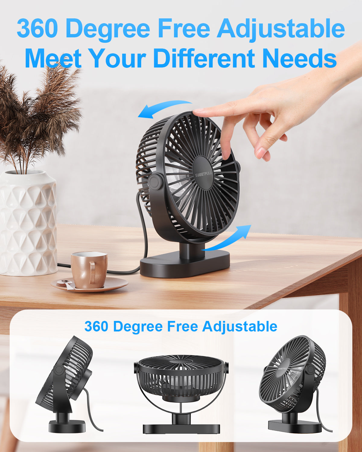6,5 Zoll USB Kleiner Tischventilator für Zuhause Büro Auto Outdoor Reisen | Brehn