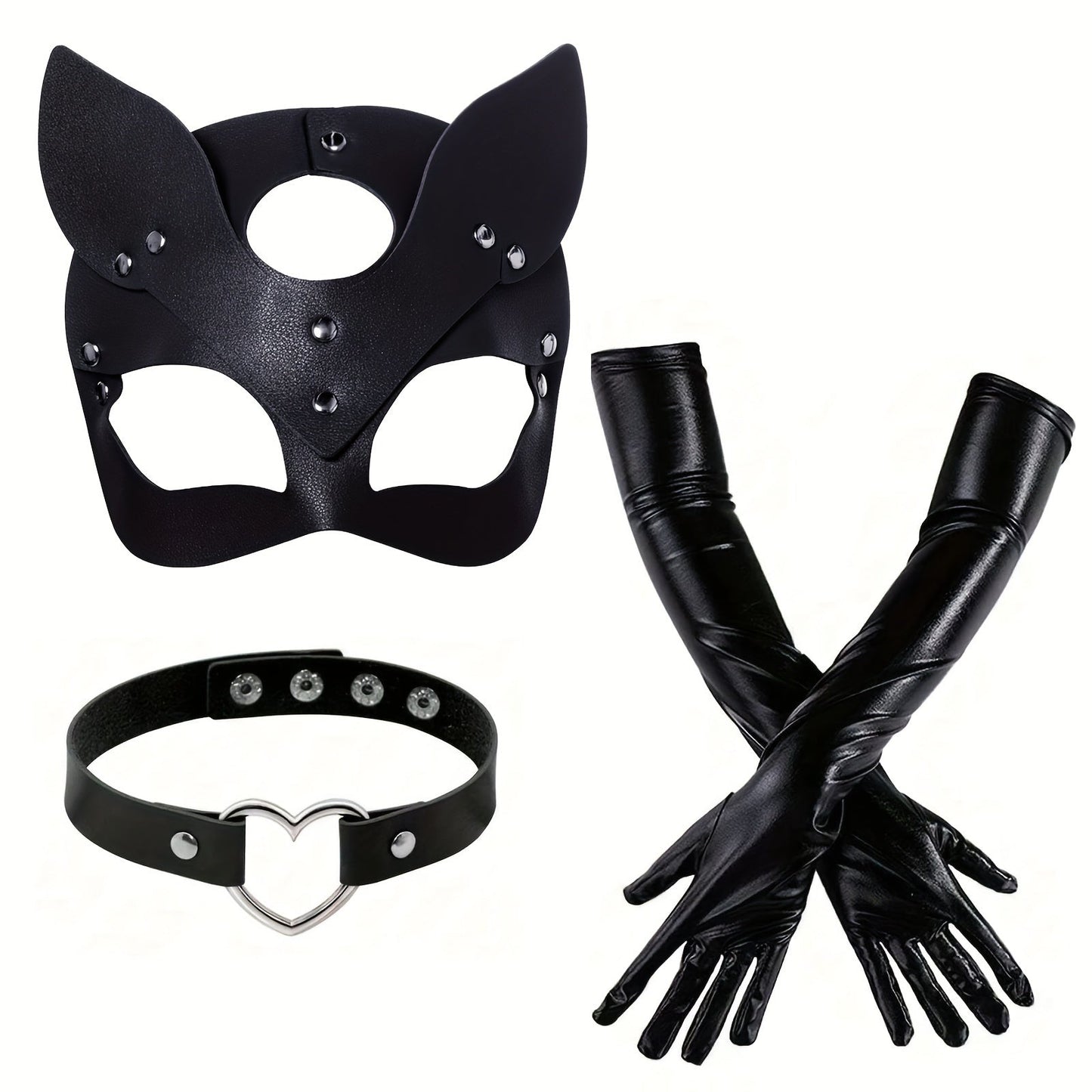 Halloween-Kostümaccessoires für Damen aus Kunstleder | Katzenmasken-Handschuhe