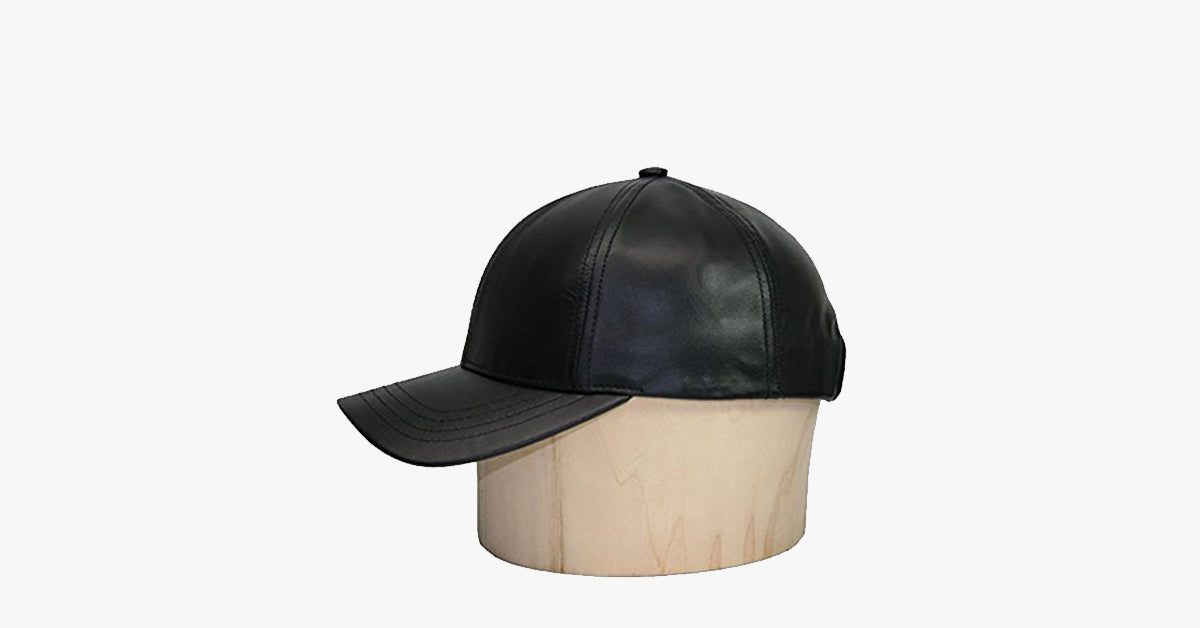 Schwarze Leder verstellbare Baseballmütze | Brehn