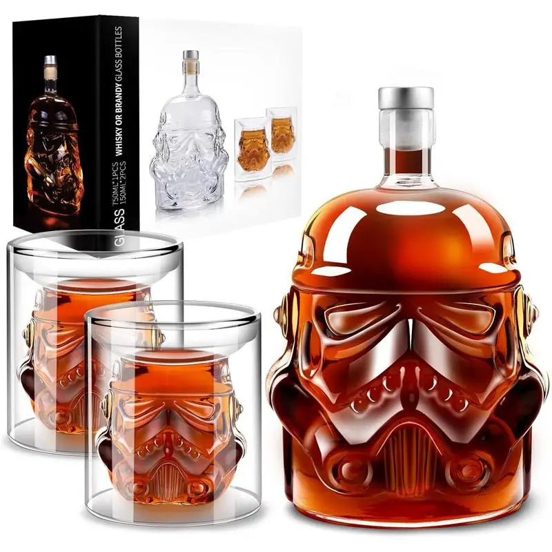 3 Stück kreative Whiskey Dekanter mit 2 Gläsern Barutensilien | Brehn