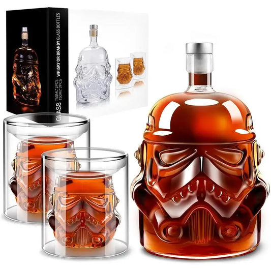 3 Stück kreative Whiskey Dekanter mit 2 Gläsern Barutensilien | Brehn