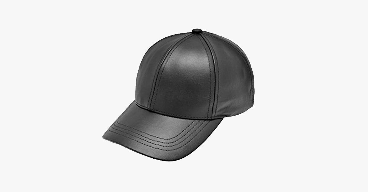 Schwarze Leder verstellbare Baseballmütze | Brehn