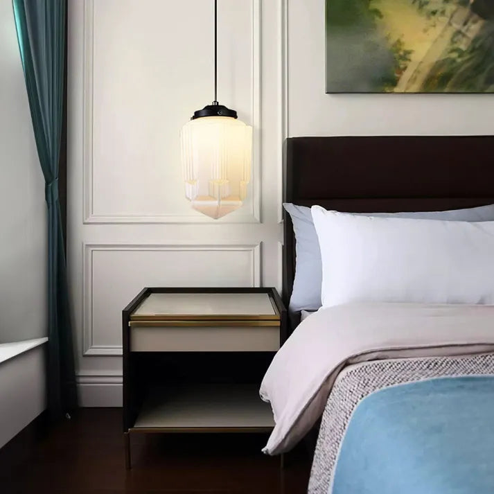 Vintage Geometrische Hängelampe aus Mattglas – Retro Pendelleuchte für Esszimmer | Brehn
