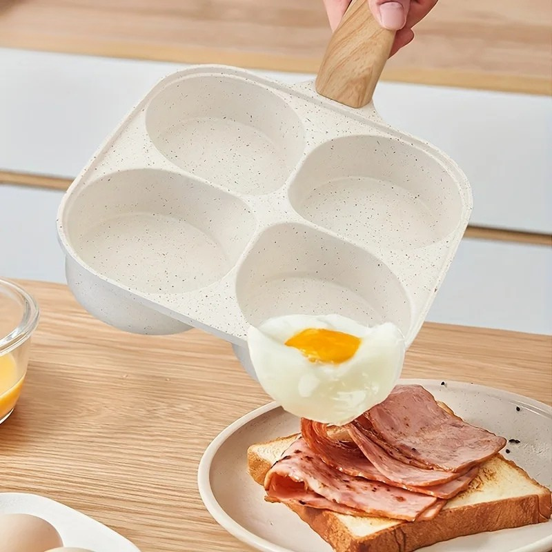 4 Löcher Medizinischer Stein Antihaft-Eierbratpfanne mit Holzgriff | Brehn