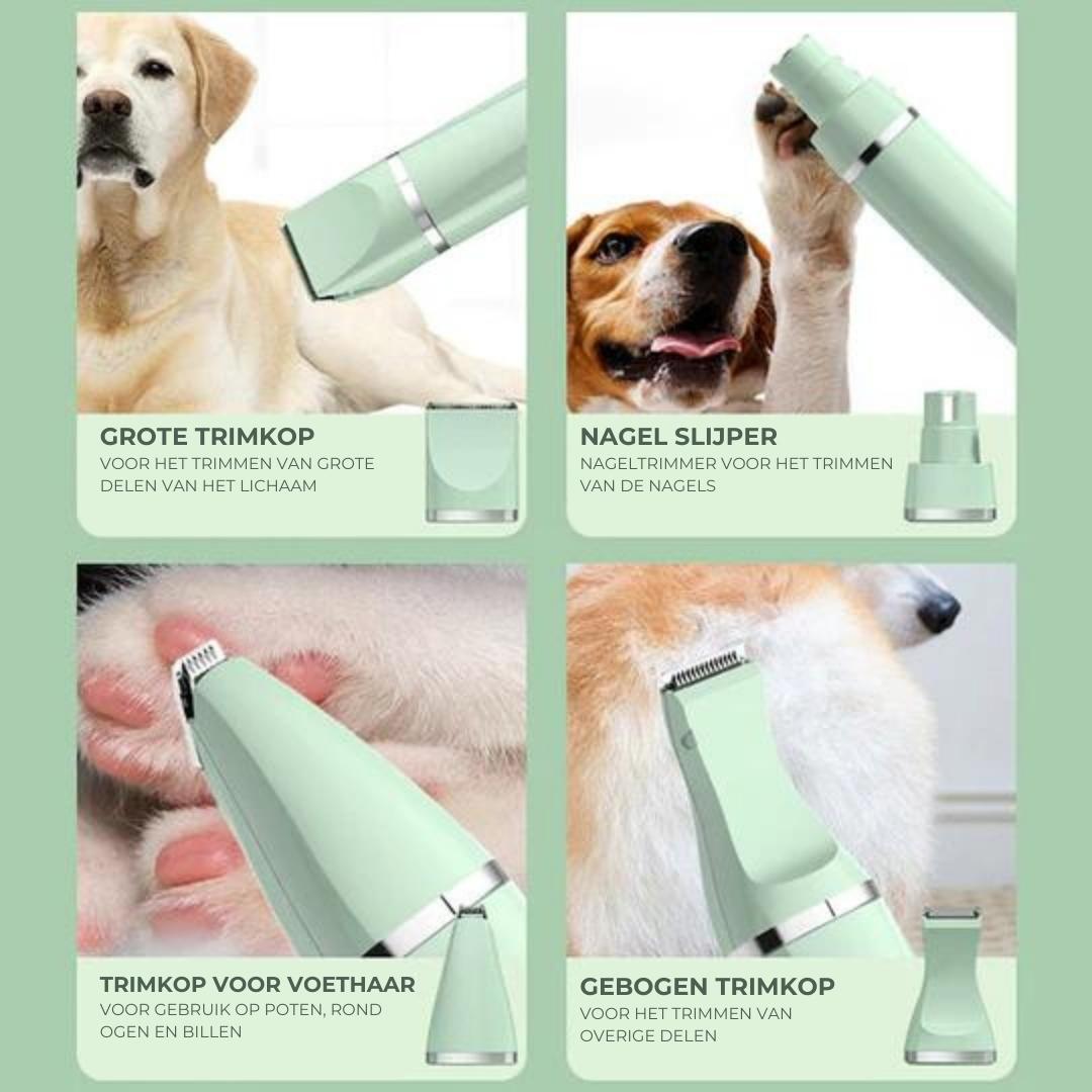 Brehn | Tierpflegegerät Groomilo 4-in-1 | Leise & Wiederaufladbar | Für Fell & Krallen | Weiß-Grün