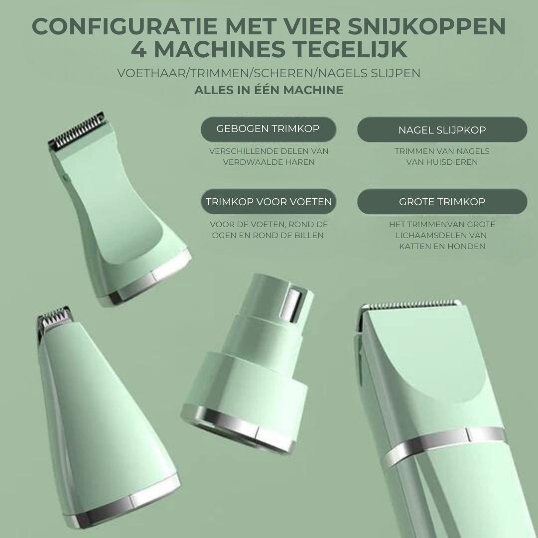 Brehn | Tierpflegegerät Groomilo 4-in-1 | Leise & Wiederaufladbar | Für Fell & Krallen | Weiß-Grün