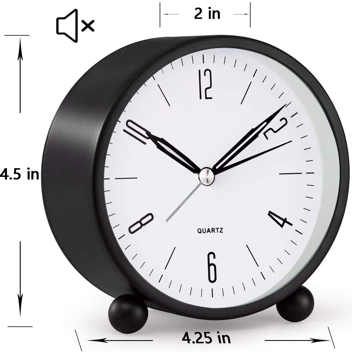 4" Superleise, tickfreie analoge Uhr mit Nachtlicht