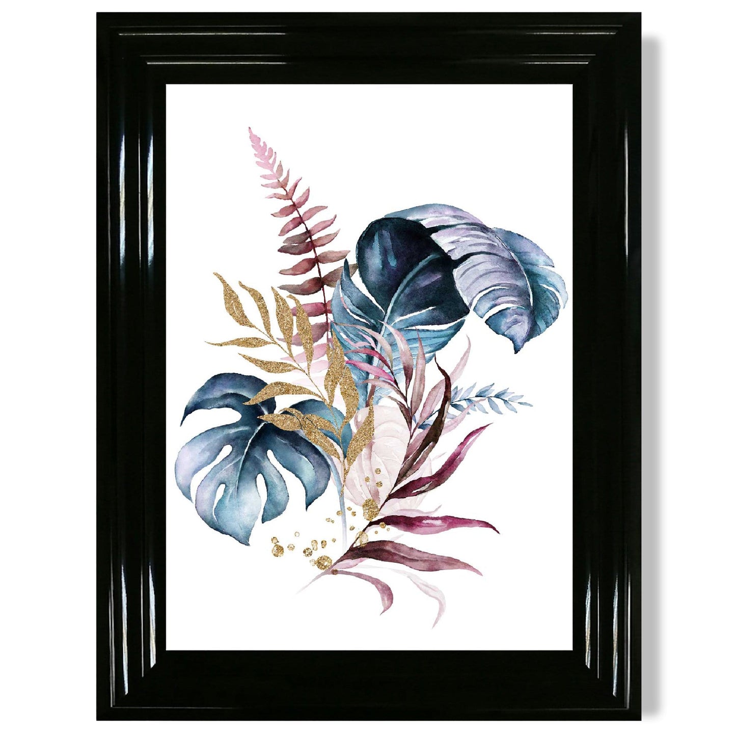 Botanischer Druck mit rosa und blauen Blättern Nr. 1, gerahmt