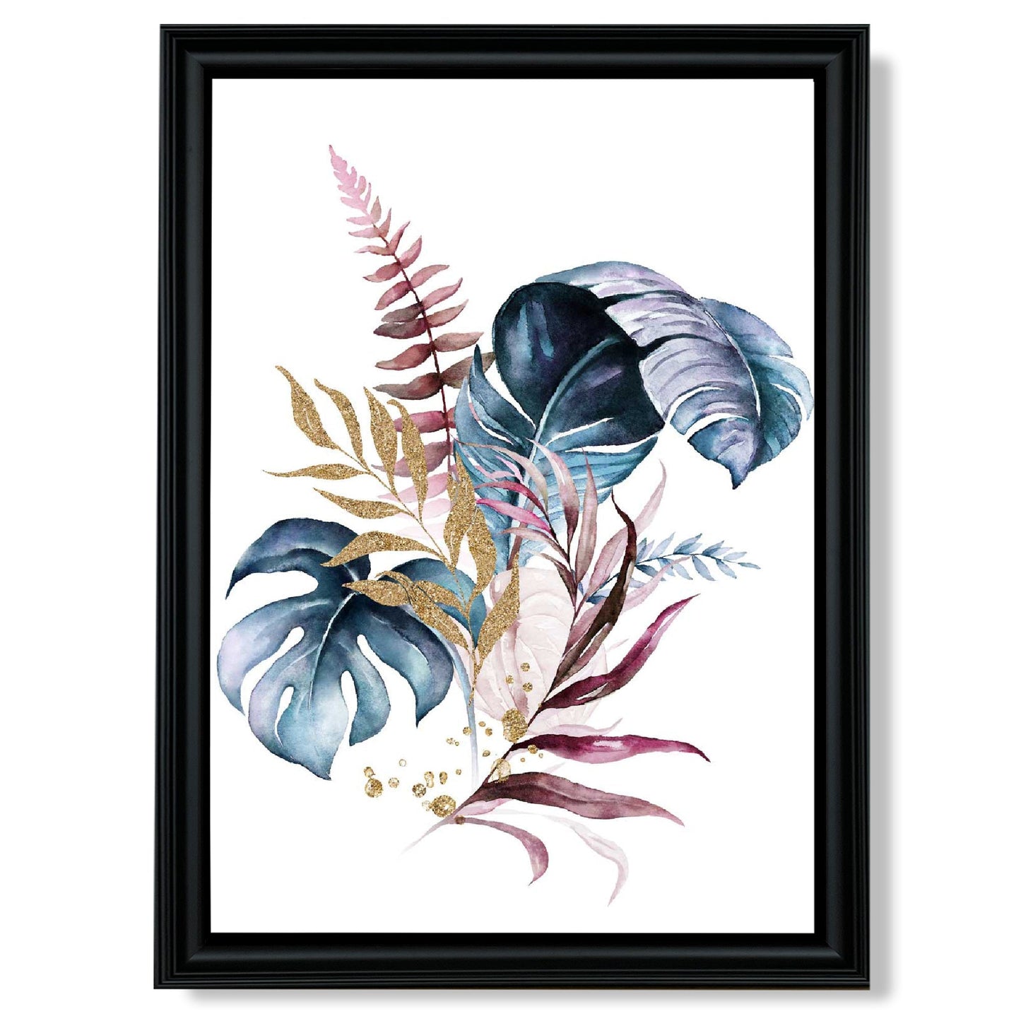 Botanischer Druck mit rosa und blauen Blättern Nr. 1, gerahmt