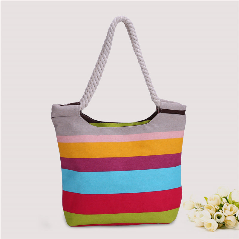 Strandtasche Aus Strapazierfähigem Canvas mit Buntem Streifenmuster Brehn