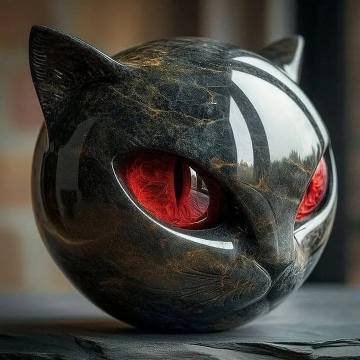 Brehn | NoirCat Skulptur – Schwarzer Katzenkopf mit hypnotisierenden Augen