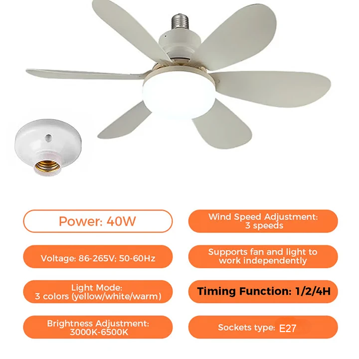 2-in-1 LED-Deckenventilatorlicht mit Fernbedienung, E27/B22-Basis | Brehn