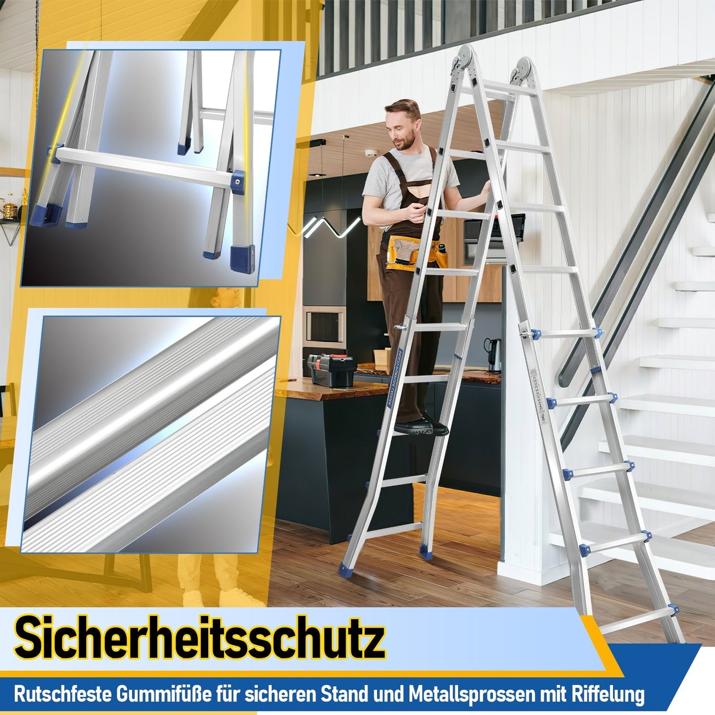 Teleskopleiter Multifunktionsleiter 3 in 1 Aluleiter | Brehn