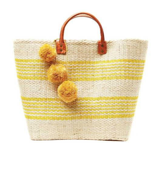 Stylische Basttasche mit Verspielten Pompons Brehn