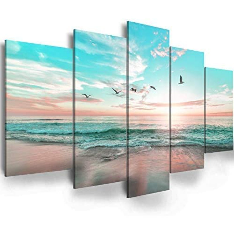 5-teiliges Strand Sonnenuntergang Landschaft Leinwand Wandkunst Gemälde