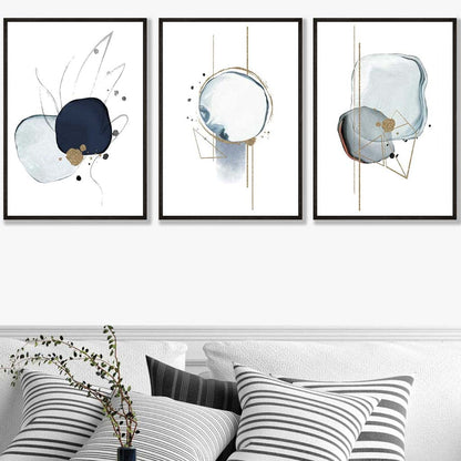 Abstrakte Winterstimmung – Marineblau-Goldene Kunstdrucke, 3er-Set