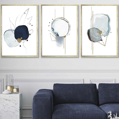 Abstrakte Winterstimmung – Marineblau-Goldene Kunstdrucke, 3er-Set